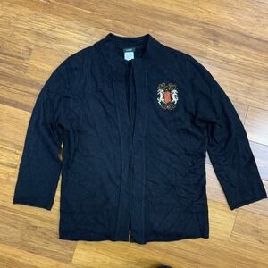 J.Crew Merino Wool Cardigan Sweater Womens Size Small Black Crest Logo‎ Angora